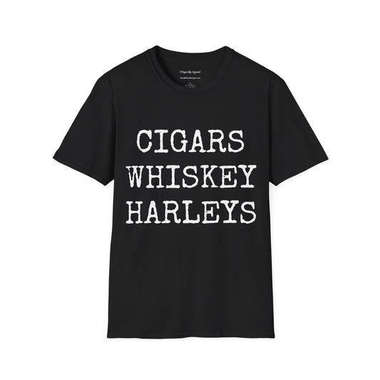 Cigars, Whiskey, Harleys Unisex T-Shirt (Black/White)
