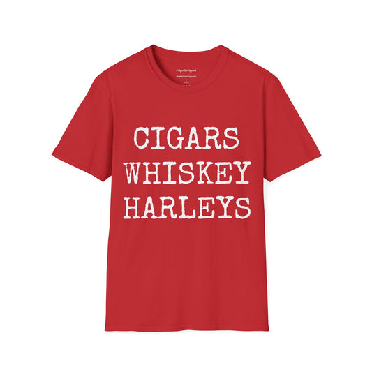 Cigars, Whiskey, Harleys Unisex T-Shirt (Red/White)