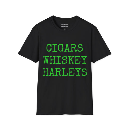 Cigars, Whiskey, Harleys Unisex T-Shirt (Black/Green)